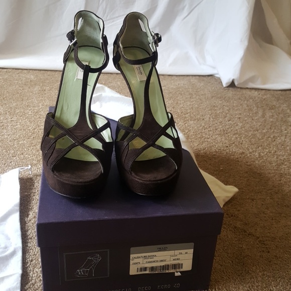 Prada dark brown suede sandals size 40 (10) - Picture 1 of 5